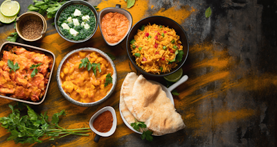 Assorted indian food on black background