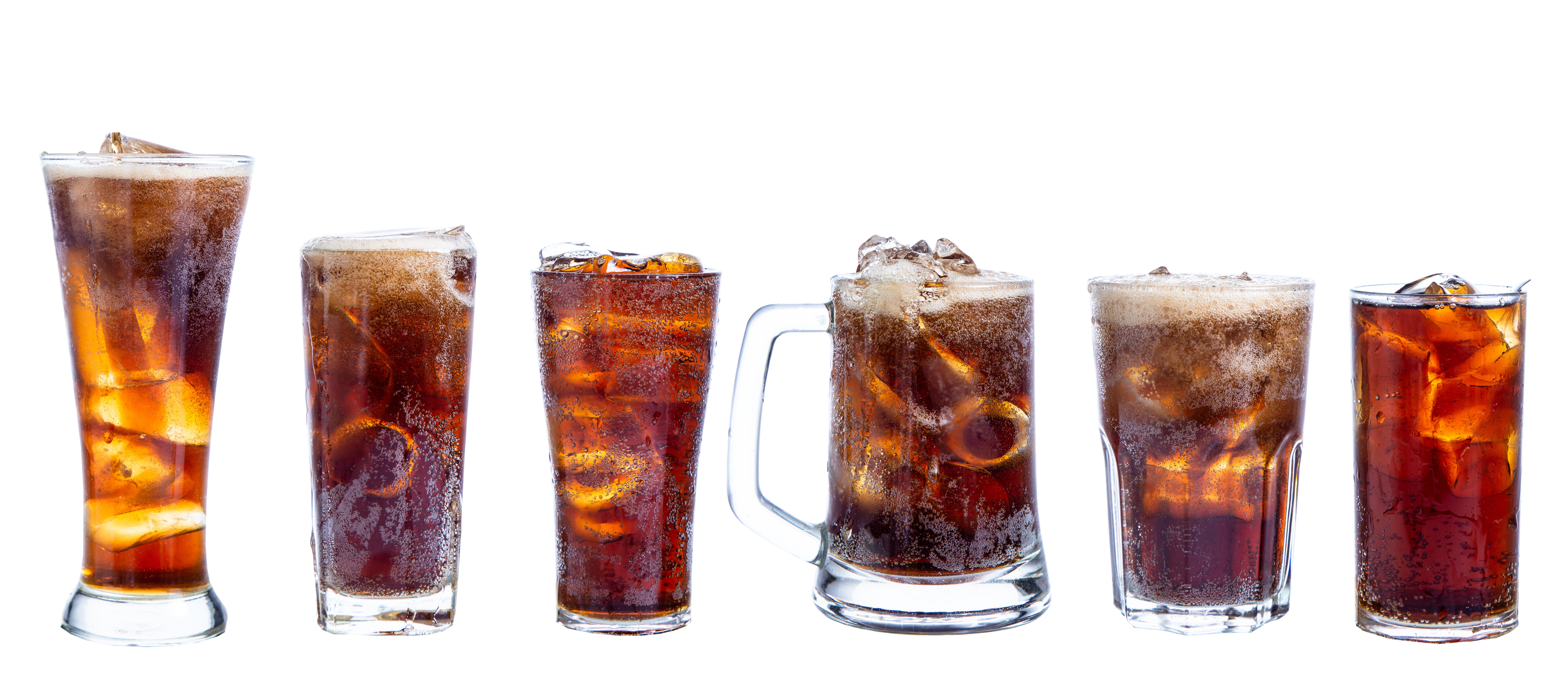 coca cola in glass isolated on white background