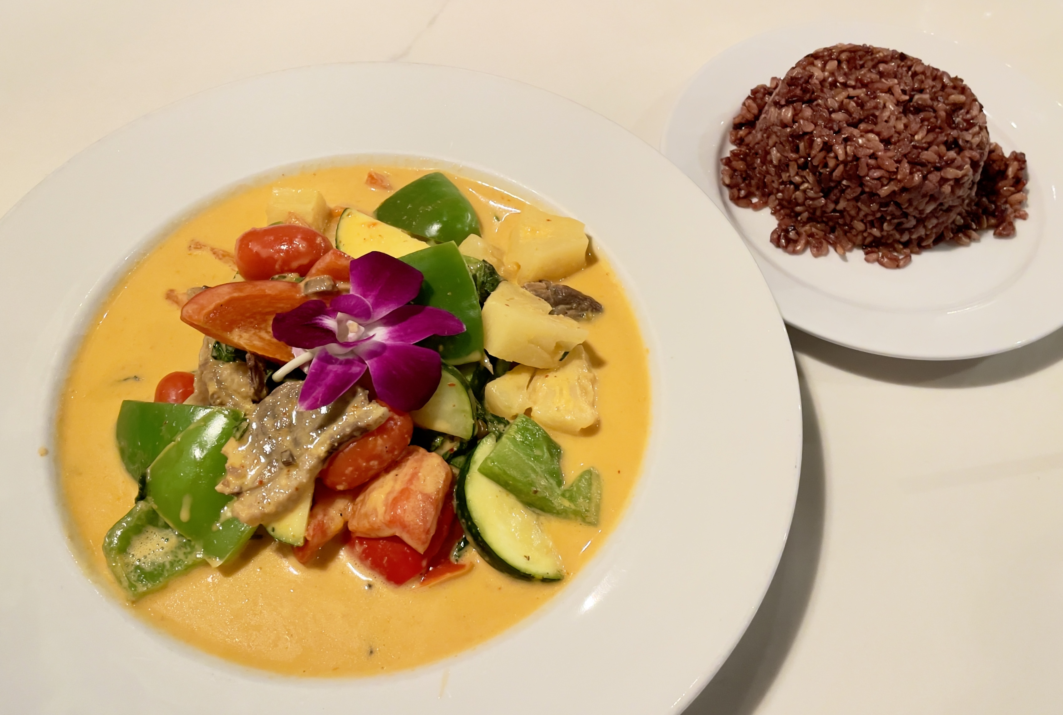 Roast Duck Curry and brown rice at Baan Thai.