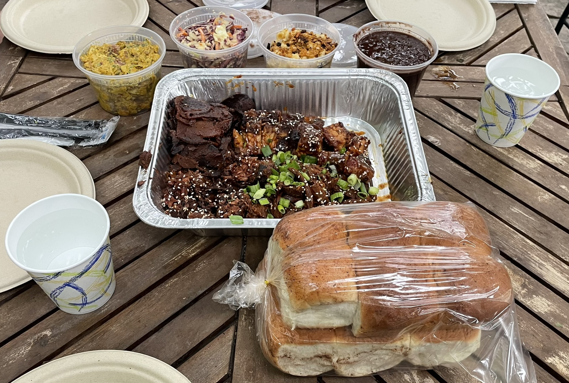 A selection of proteins and side dishes at Blatch's Vegan BBQ