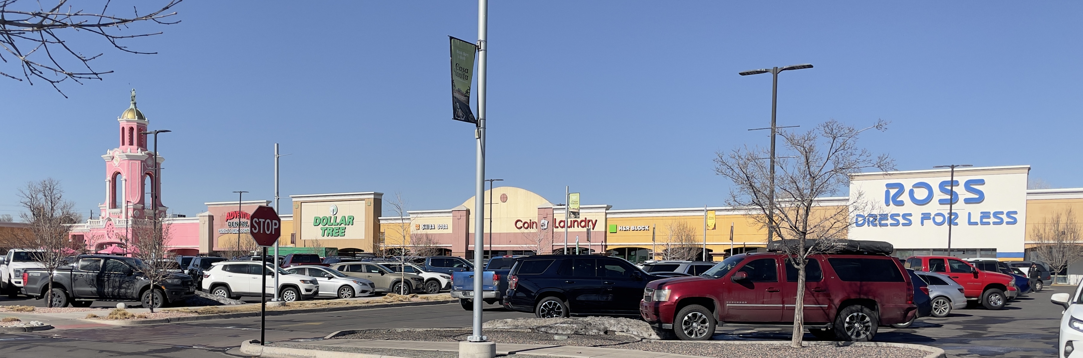 Casa Bonita sits in a suburban strip mall alongside stores like Dollar Tree and Ross Dress for Less.