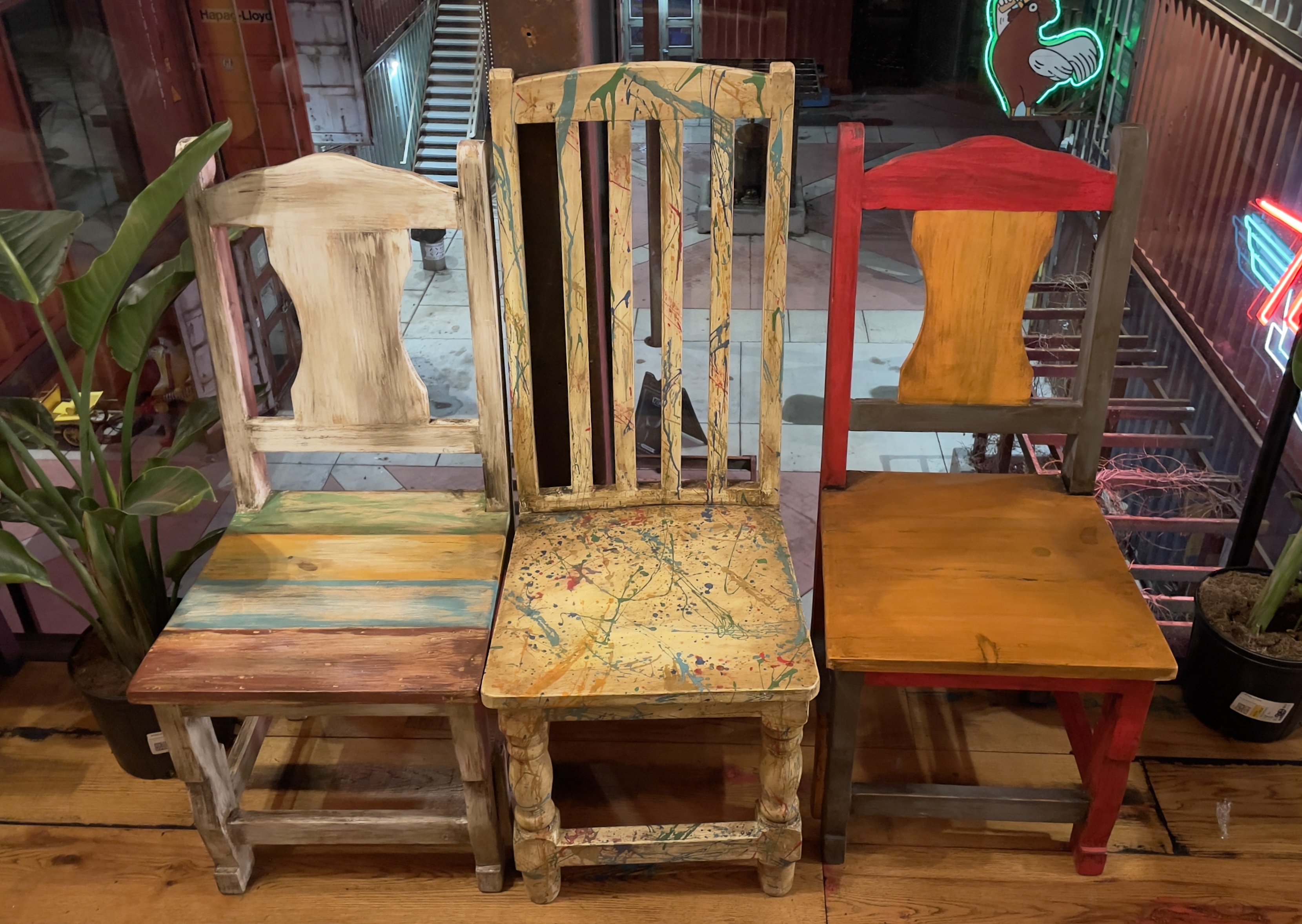 Charming, mismatched seats in the waiting area at Mi Buena Vida.