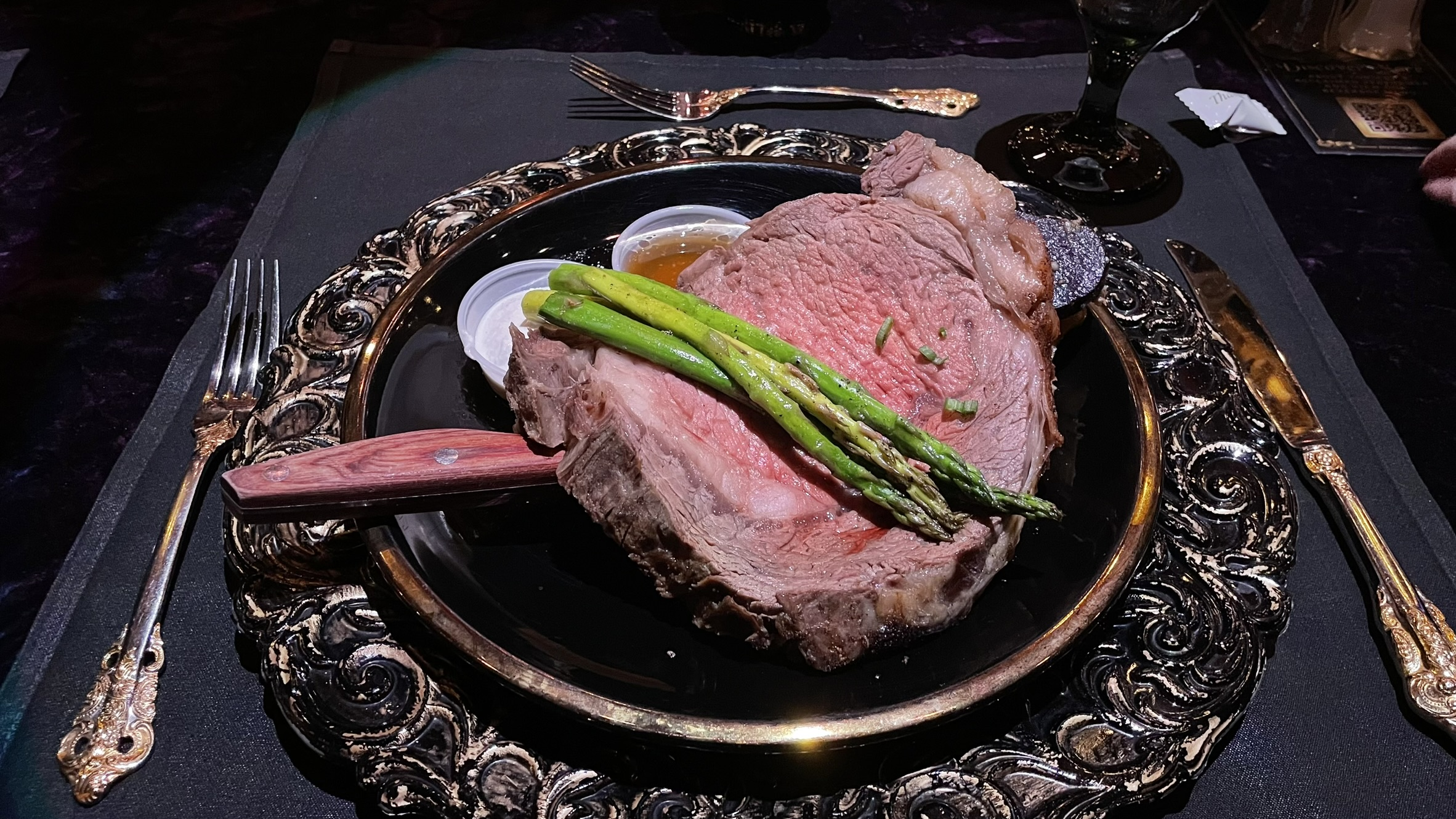 The prime rib dinner at Mystique Dining at Gardner Village