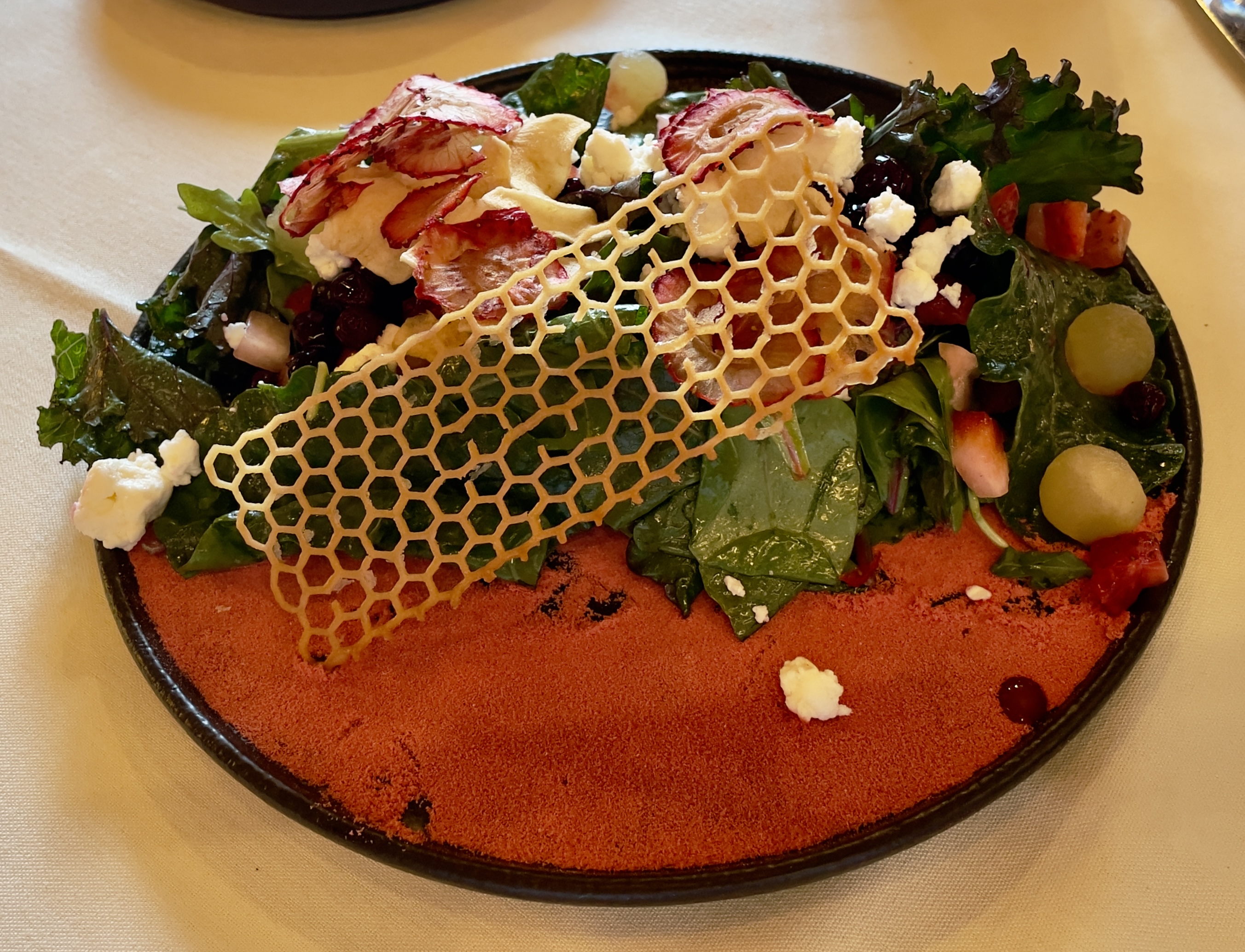 Strawberry and Apple Salad at the Tree Room: Urban blend, honey vinaigrette, feta, pickled huckleberries.