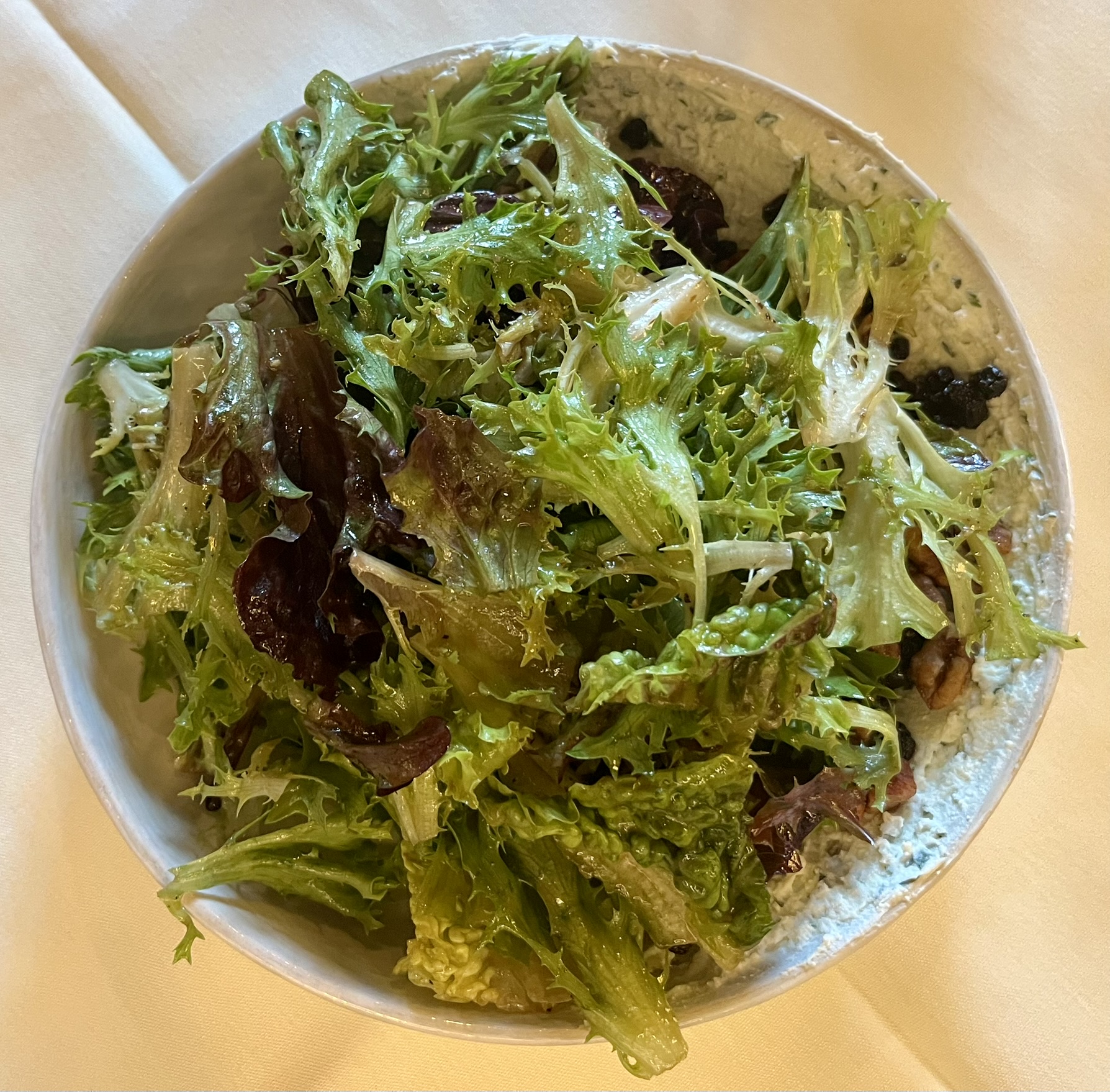 Sundance Salad at the Tree Room: Currants, candied pecans, goat cheese, sherry vinaigrette.
