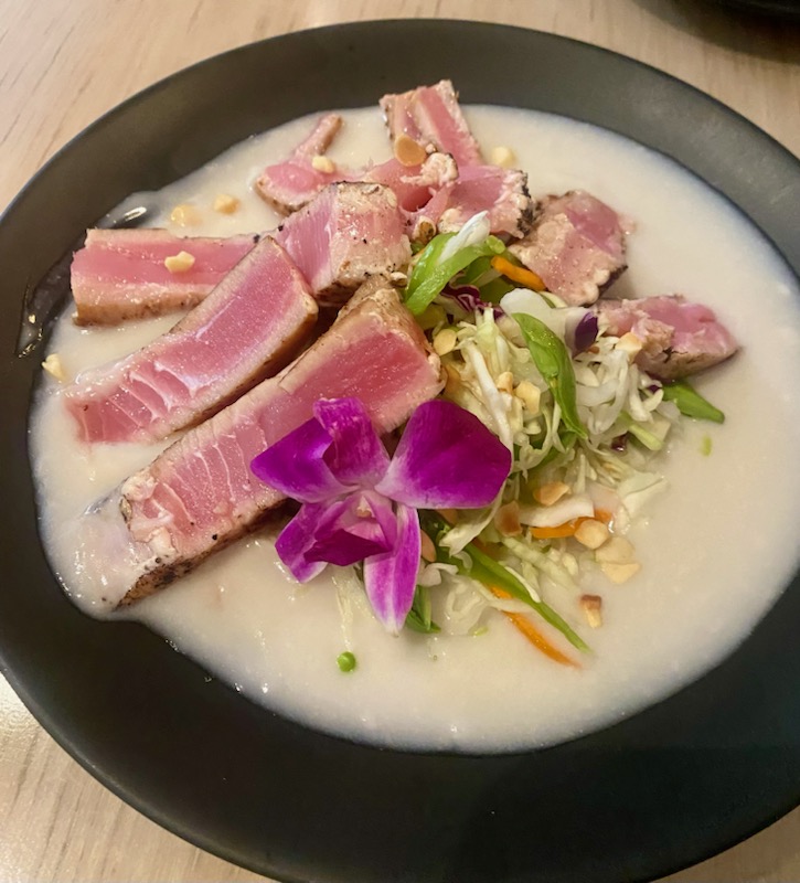 Seared Ahi tuna in a coconut broth